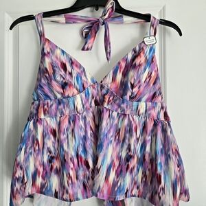 New Time & Tru Womens Tricot Halter Tankini Swim Top Size XL 16/18